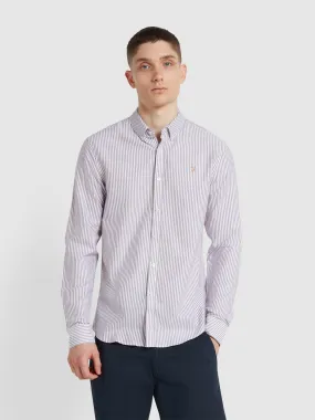 Brewer Slim Fit Striped Organic Cotton Oxford Shirt In Bordeaux