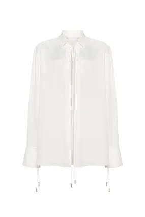 Front-tie satin blouse in white, Xo Xo