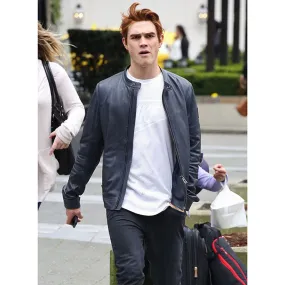 KJ Apa Genuine Leather Biker Jacket Black