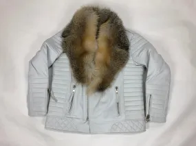 Men's Jay Biker Jacket White With Full Red Fox Collar