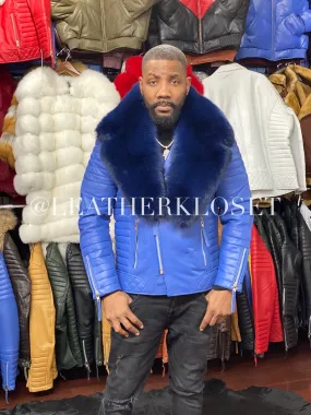 Men's Jay Biker Royal Blue With Full Fox Fur Collar