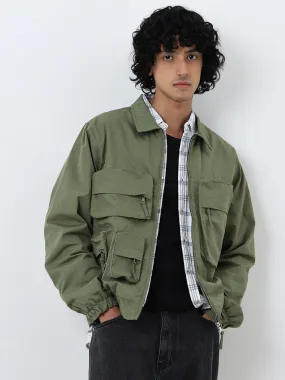 Nuon Olive Cargo-Style Relaxed-Fit Cotton Blend Jacket